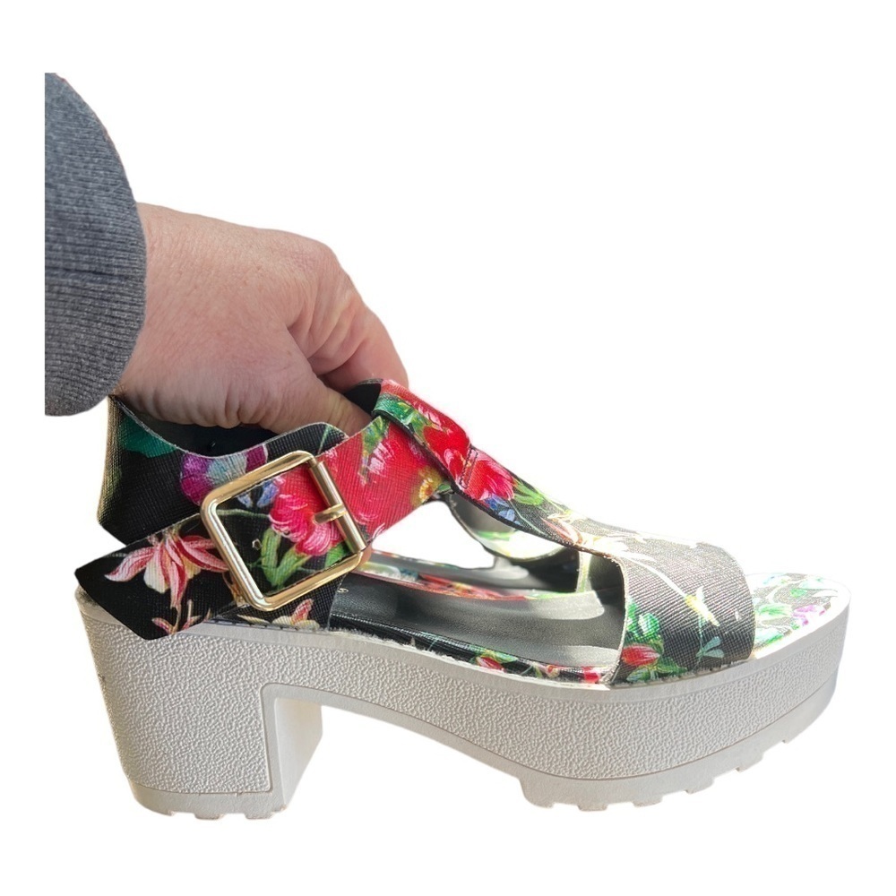 CANDIE’S vintage floral print platform heel sandals womens 6